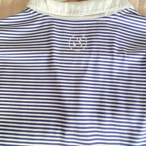 Blue and White Striped Polo Shirt